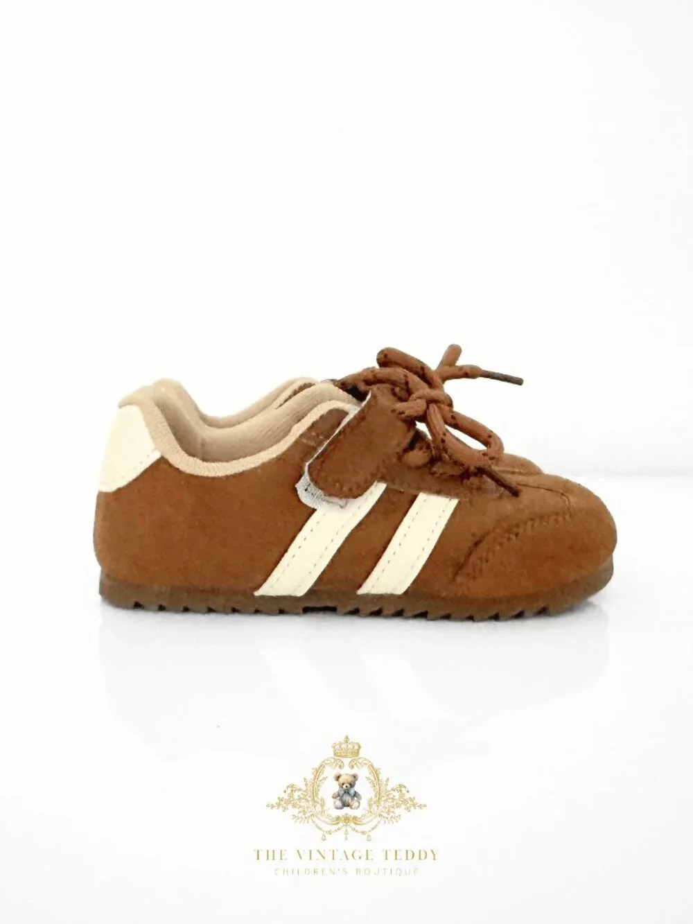 NWT Cute Boys Sneakers Children's Shoes Kicks Athletic Sports Stripes Brown 1